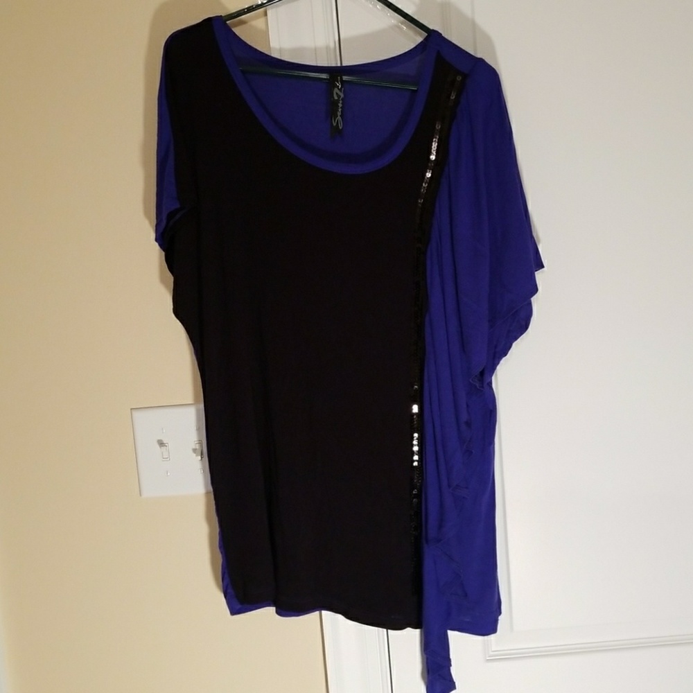 Seven7 Luxe Royal Blue & Black Sequined Top 14/15
